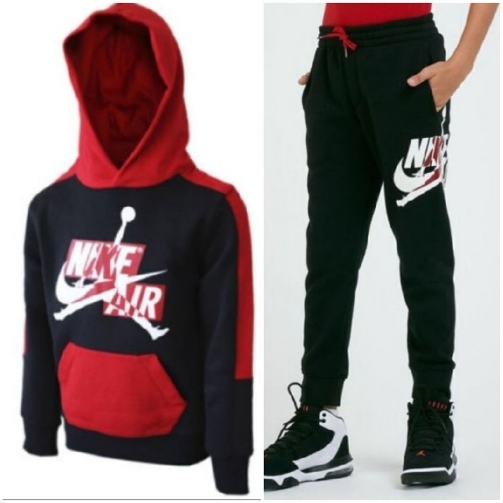 Jordan Kid's Boy's Black/red Fleece Jumpman Sweatshirt Hoodie& jogger sw…